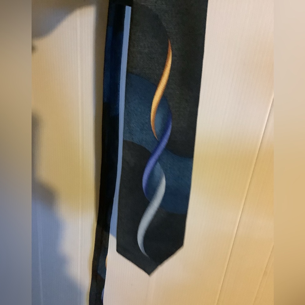 Basic Elements Men's Silk Tie in Navy and Charcoal Block Stripe
